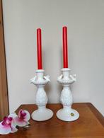 Twee prachtige witte kandelaars met witte duiven, Overige materialen, Gebruikt, Verzenden, Wit