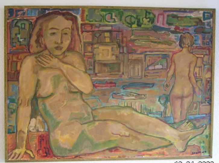 Hubert Bekman pose olieverf op canvas uit 1965 Verve Hengelo, Antiek en Kunst, Kunst | Schilderijen | Klassiek, Ophalen of Verzenden