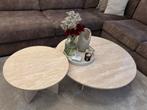 Travertine Salontafelset 2-delig, Huis en Inrichting, Tafels | Salontafels, Overige materialen, 100 tot 150 cm, Rond, Nieuw