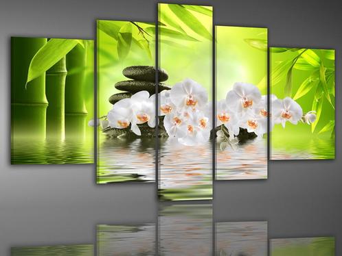 Bamboe Orchidee XXL 5 Luik Canvas Schilderij 200x100cm Nieuw, Huis en Inrichting, Woonaccessoires | Schilderijen, Tekeningen en Foto's