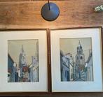 Arnhem aquarel Eusebius kerk 2 stuks, Antiek en Kunst, Ophalen of Verzenden