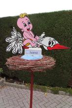 Geboortebord ooievaar met teugels op nest met baby., Kinderen en Baby's, Kraamcadeaus en Geboorteborden, Ophalen, Zo goed als nieuw