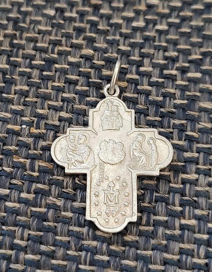 Antieke Franse Religieuze Kruis Hanger sterling zilver, Verzamelen, Religie, Zo goed als nieuw, Christendom | Katholiek, Sieraad