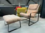 Als nieuw Leolux Fauteuil Met Poef Lucir stof Design stoel