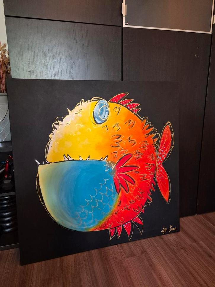 Kleurrijk Schilderij van een Vis, Antiek en Kunst, Kunst | Schilderijen | Klassiek, Ophalen