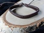bruin leren gevlochten armband 01, Ophalen of Verzenden, Nieuw, Bruin, Leer