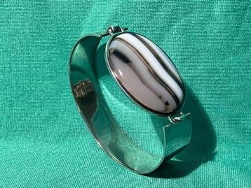 Zilveren 925 cuff armband met onyx-agaat – vintage studio beschikbaar voor biedingen