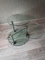 Glazen Salontafel met Chrome Onderstel uitschuifbaar, Ophalen, Gebruikt, Rond, 50 tot 100 cm