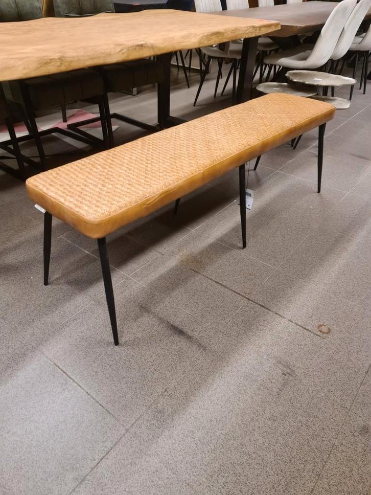 Nieuwe icathcers eetkamerbank Vettel 160cm leer cognac €295, Huis en Inrichting, Stoelen, Nieuw, Drie, Hout, Kunststof, Leer, Metaal