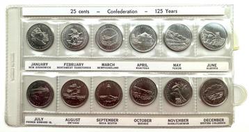 Canada 25 cents -12 coins 125 Years Confederation 1992 - UNC beschikbaar voor biedingen
