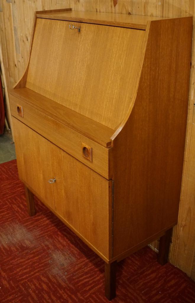 Deens Klepbureau Teak Secretaire Design Bureau Vintage Desk, Huis en Inrichting, Kasten | Secretaires, Gebruikt, Ophalen
