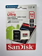SanDisk Ultra micro SD kaart 64GB nieuw 120 MB/s, Audio, Tv en Foto, Fotografie | Geheugenkaarten, Nieuw, SanDisk, SD, 64 GB