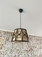 Vintage Mid Century rotan en hessian hanglamp, Stof, Ophalen of Verzenden
