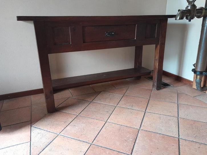 DONKER BRUINE SITETABLE., Huis en Inrichting, Tafels | Sidetables, Gebruikt, 25 tot 50 cm, 100 tot 150 cm, Rechthoekig, Ophalen