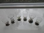 6 AMUSE-GLAASJES MET VERZILVERDE VOET, Ophalen of Verzenden, Zo goed als nieuw, Borrel- of Shotglas