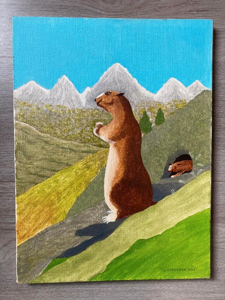 naïef schilderij J. Verheyen, Antiek en Kunst, Kunst | Schilderijen | Klassiek, Ophalen of Verzenden