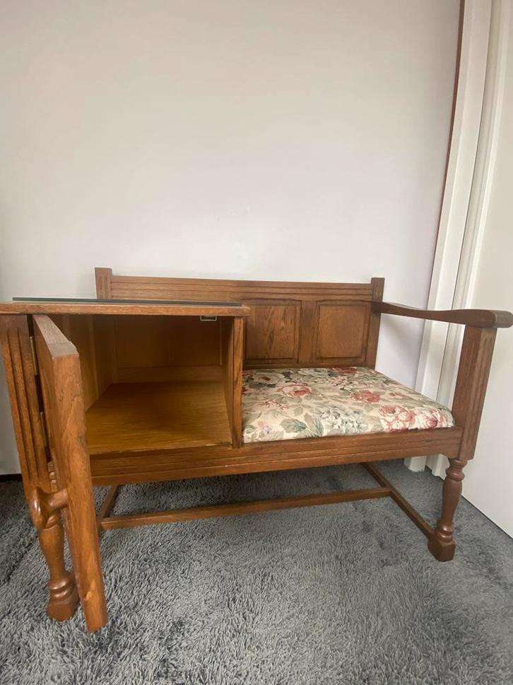 Vintage Telefoonbankje / Halbankje Eikenhout, Antiek en Kunst, Antiek | Meubels | Stoelen en Banken, Ophalen
