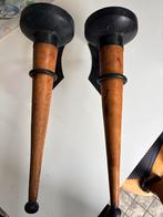 Oude Houten Kandelaars - Set van 2, Ophalen, Gebruikt, Kandelaar, Hout