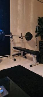 Bankdruk met gewichten 100 kilo, Sport en Fitness, Fitnessmaterialen, Ophalen of Verzenden, Zo goed als nieuw, Fitnessbank