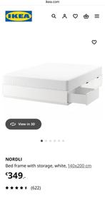 IKEA NORDLI Bedframe met opberglades, wit, 140x200 cm, Ophalen, Wit, Tweepersoons, 140 cm