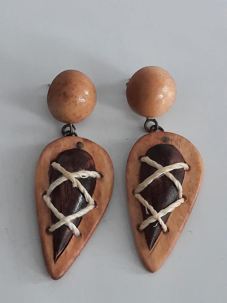 Vintage houten oorbellen #3286, Sieraden, Tassen en Uiterlijk, Oorbellen, Gebruikt, Verzenden
