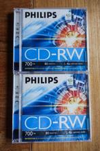 2 nieuwe Philips CD-RW 700MB - 80 min - 1-4X speed, Nieuw, Philips, Cd, Ophalen of Verzenden