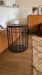Zwart bijzettafeltje met glas, Ophalen, Minder dan 45 cm, Minder dan 55 cm, Rond