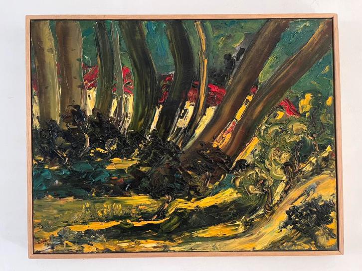 Landschap schilderij olieverf op doek pasteus werk, Antiek en Kunst, Kunst | Schilderijen | Abstract, Ophalen of Verzenden