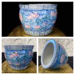 Vintage Chinese bloempot wit blauw roze pracht exemplaar, Binnen, Rond, Ophalen of Verzenden, Zo goed als nieuw