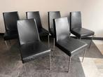 6 leren eetkamer stoelen in goede staat, Ophalen, Gebruikt, Zwart, Leer
