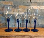 Vintage Wijnglazen met Blauwe Voet - Mondgeblazen, Antiek en Kunst, Antiek | Glas en Kristal, Ophalen of Verzenden
