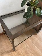Messing Glazen Bijzettafel, Huis en Inrichting, Tafels | Sidetables, Ophalen, Gebruikt, 50 tot 100 cm, Glas