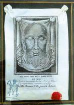 Gedateerd 1886 Lijkwade Gezicht Jesus Christus op Textiel, Antiek en Kunst, Antiek | Religie, Ophalen of Verzenden