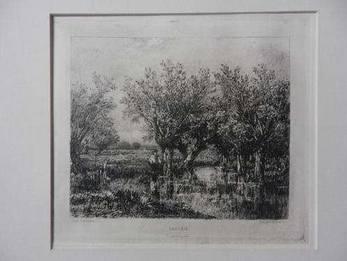 Ets naar schilderij Saulaie Jules Dupré door T Chauvel 1873, Antiek en Kunst, Kunst | Etsen en Gravures, Ophalen of Verzenden