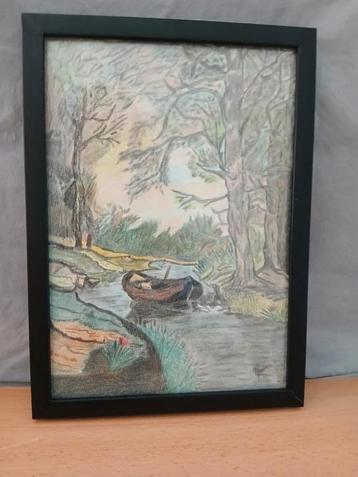 Tekening van en bootje in de Biesbosch beschikbaar voor biedingen