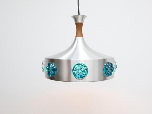 Deens hanglamp | Vintage | Aluminium, Huis en Inrichting, Lampen | Hanglampen, Gebruikt, Minder dan 50 cm, Glas, Metaal, Ophalen of Verzenden