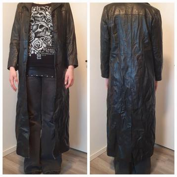 Zwarte lange leren jas - goth/alternatief/metal beschikbaar voor biedingen