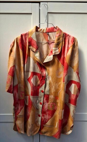 Vintage blouse, maat 42/XL - rood, oranje & geel - 90's  beschikbaar voor biedingen