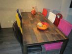 Eetkamertafel merk: Dutchbone van gerecycled harthout, Ophalen, Gebruikt, Metaal, 200 cm of meer