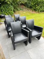 6 Zwarte leren eetkamerstoelen, Huis en Inrichting, Stoelen, Ophalen, Gebruikt, Zwart, Leer