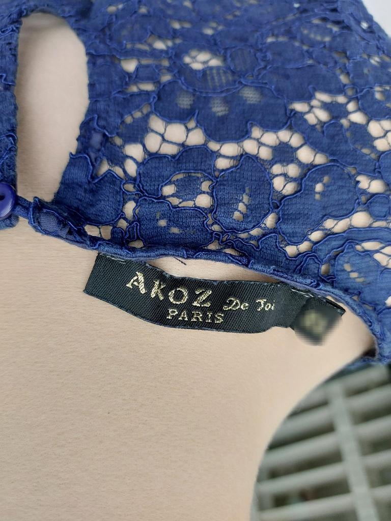Blauwe kanten blouse, Ophalen of Verzenden, Zo goed als nieuw, Blauw