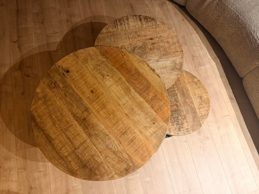 Prachtige salontafel set van 3, Huis en Inrichting, Tafels | Salontafels, Ophalen, 50 tot 100 cm, Rond, Zo goed als nieuw