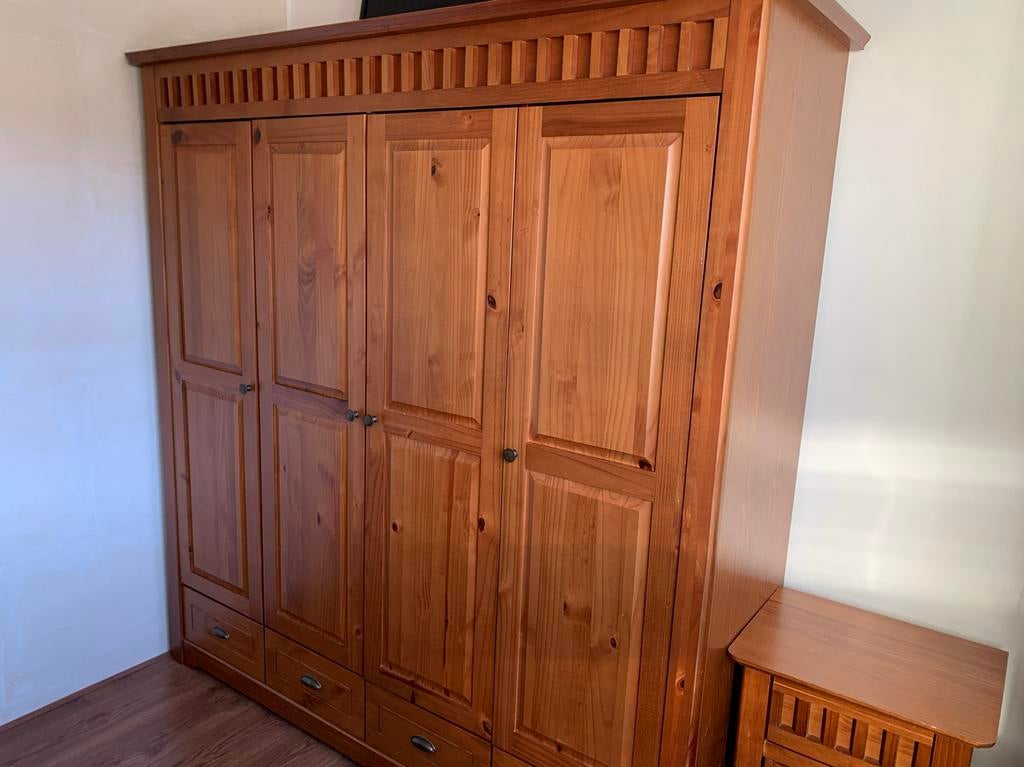 Massief houten kledingkast met lades en deuren, Huis en Inrichting, Ophalen, Gebruikt, 150 tot 200 cm, Met lade(s)