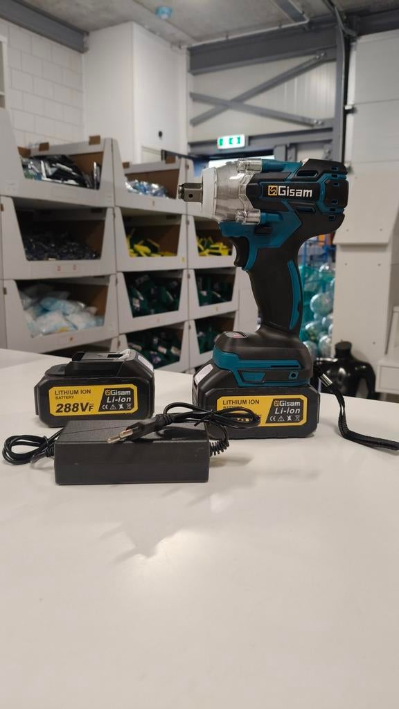 Gisam Elektrische Slagmoersleutel met 2x Accu en Oplader, 600 watt of meer, Variabele snelheid, Overige typen, Onbekend