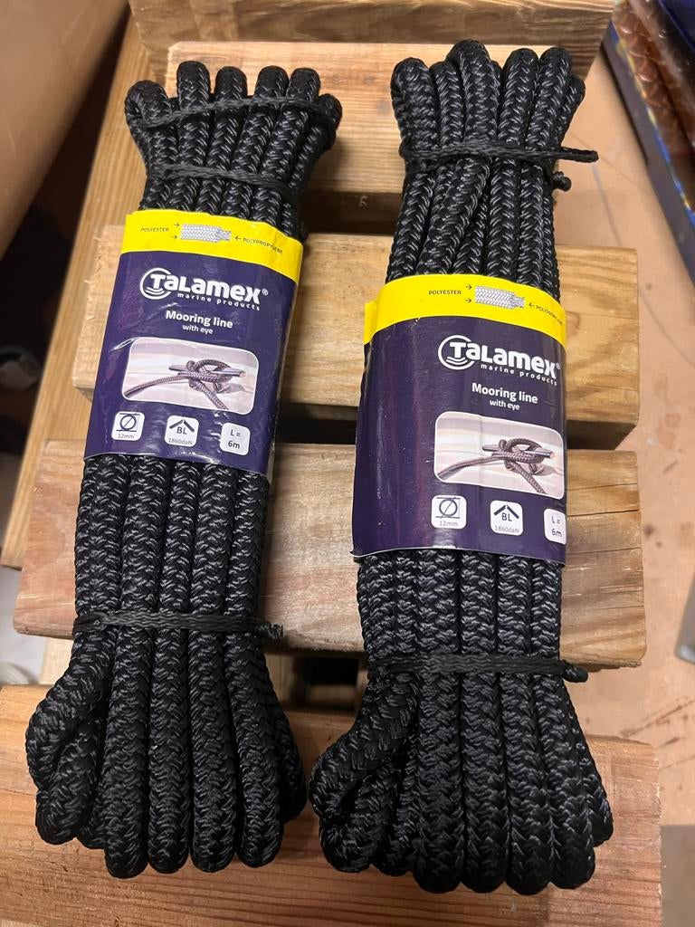 Talamex polyester scheepstouw, mooring line 6m, 12mm met oog, Ophalen, Nieuw, Lijn of Blok