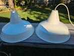 2 Vintage emaille hanglampen wit 36cm, Ophalen of Verzenden