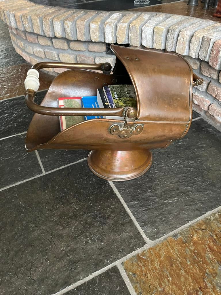 Koperen kolenkit met wit porseleinen handvat, Antiek en Kunst, Antiek | Koper en Brons, Ophalen of Verzenden, Koper