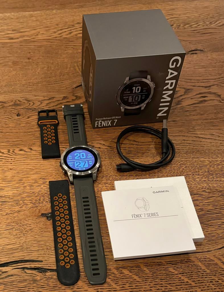 Garmin Fenix 7 47mm silver/graphite, Ophalen of Verzenden, Zo goed als nieuw, Waterdicht, Zilver