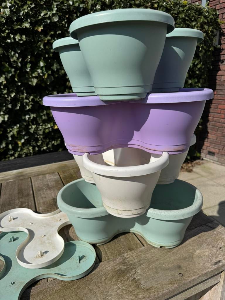 Elho Corsica Vertical Garden bloempotten stapelbaar, Kunststof, Gebruikt, Ophalen of Verzenden, Overige vormen