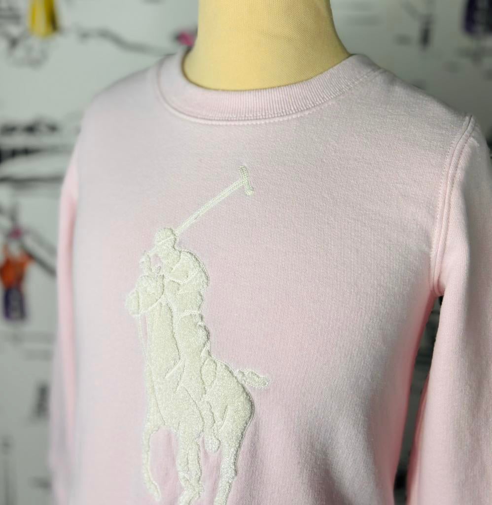 Ralph Lauren zachtroze big pony sweater jurk maat 8-10, Kinderen en Baby's, Kinderkleding | Maat 128, Zo goed als nieuw, Ralph Lauren